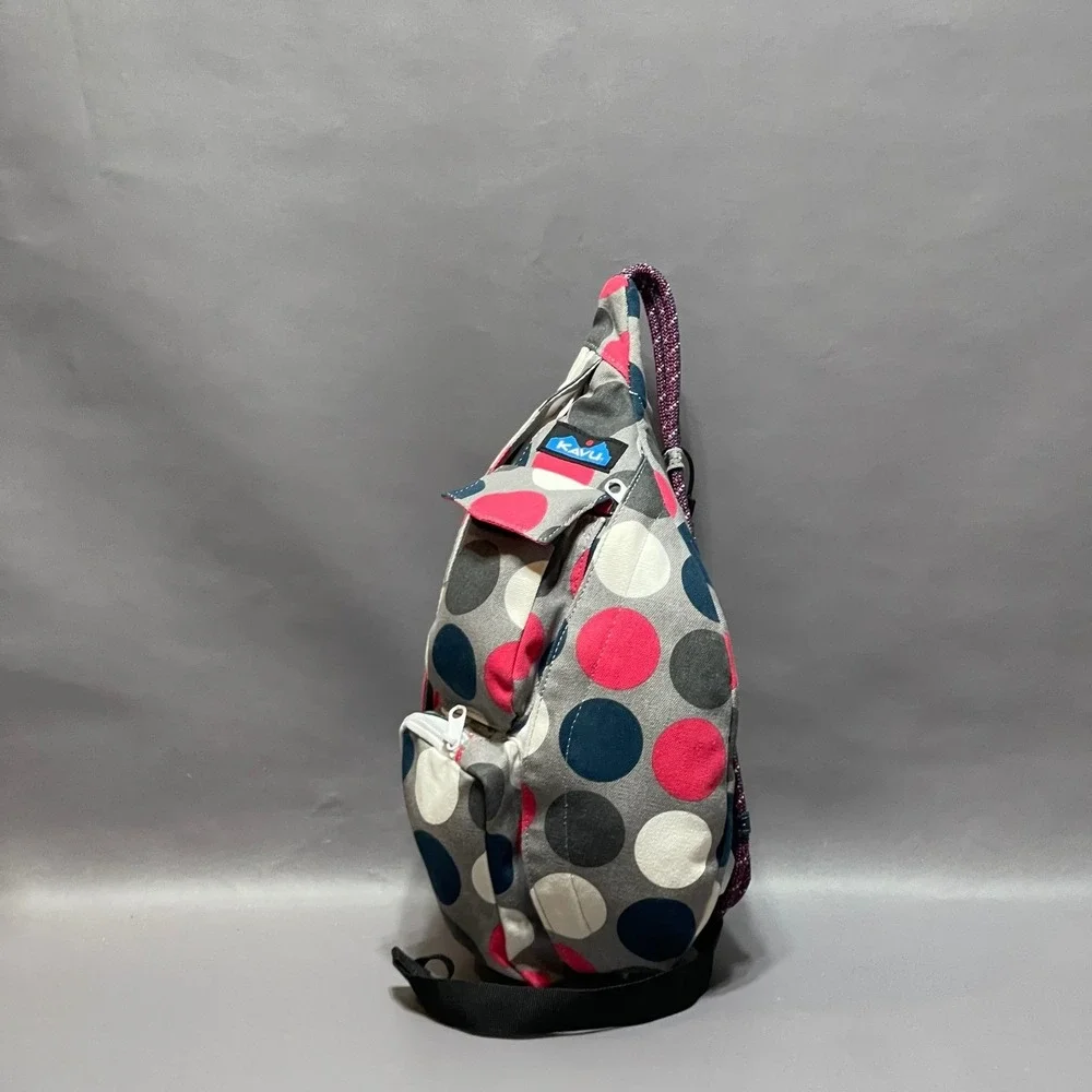 NWT KAVU 9150-716 Mini Rope Bag Got Dots Multi Color Dot Canvas‎ Sling Backpack
